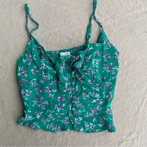 American Eagle Outfitters Green Camisole with Tie Front and Ruched Details